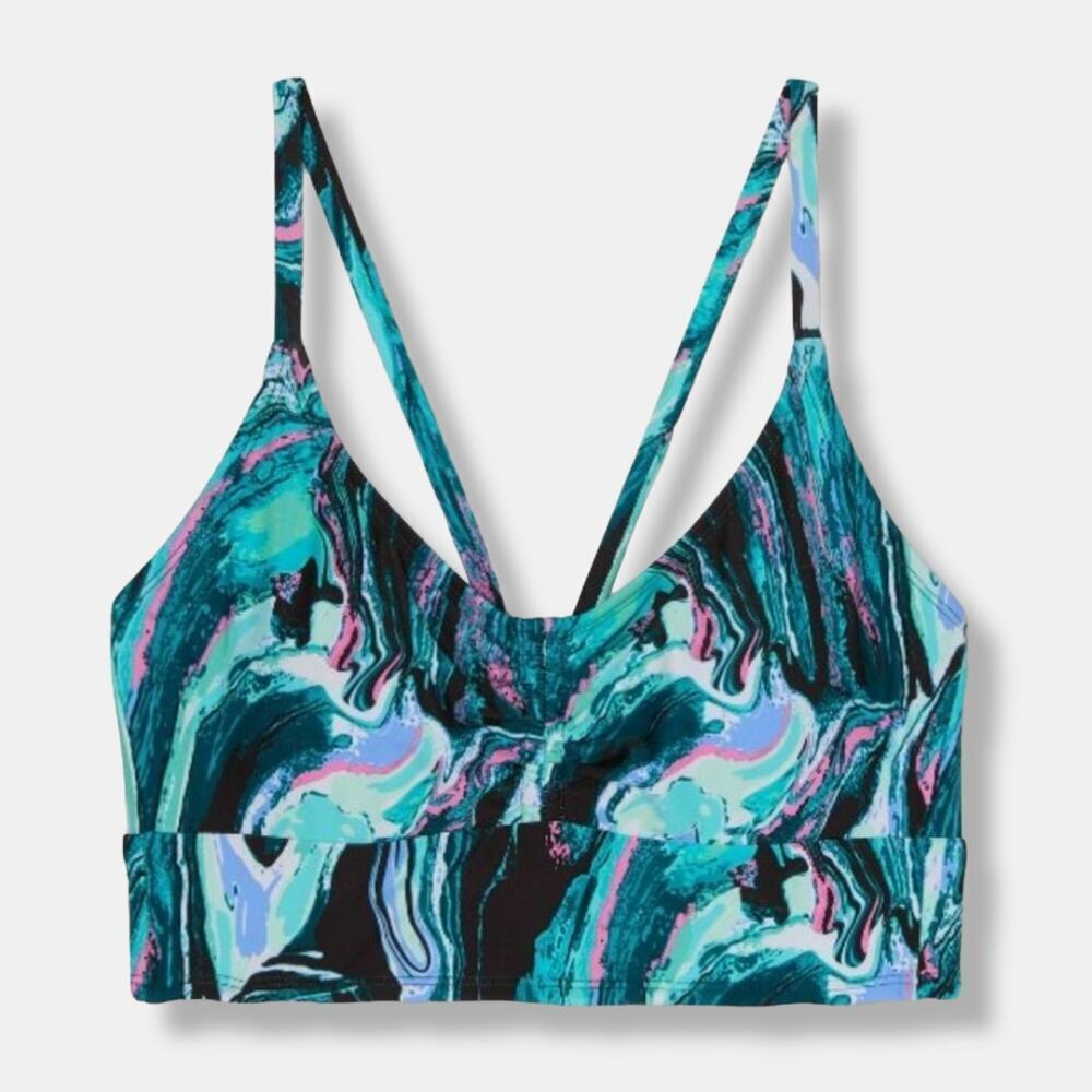 All in Motion Women’s Blue Marble Longline Bikini Swim Top - Small NWT UPF 50+